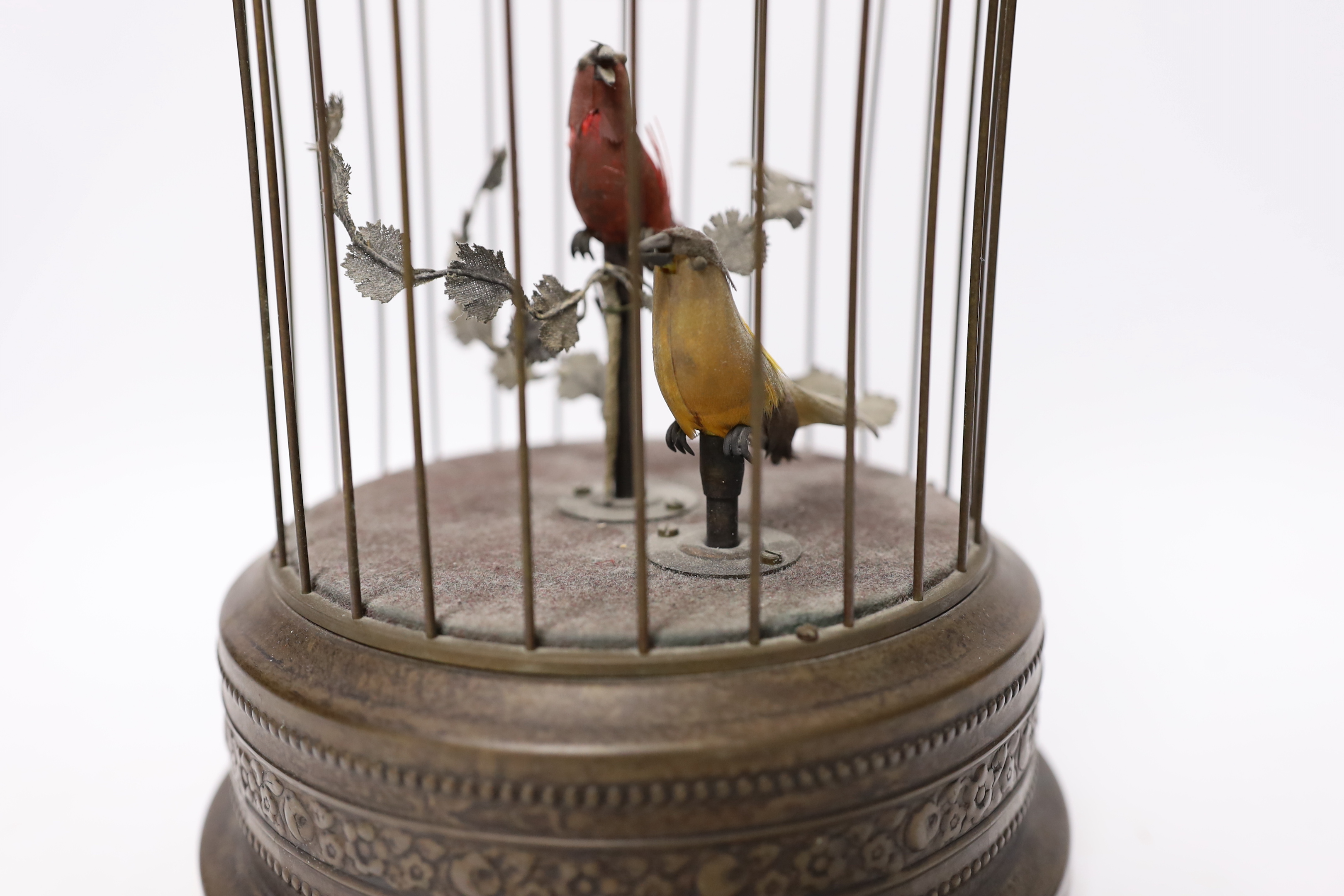 A modern tinplate ‘twin singing bird’ bird cage automaton, 28cm